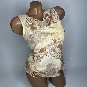 Vintage Y2K Cowl Neck Tank Top S Floral Paisley Fairycore Boho Soft Slip Style